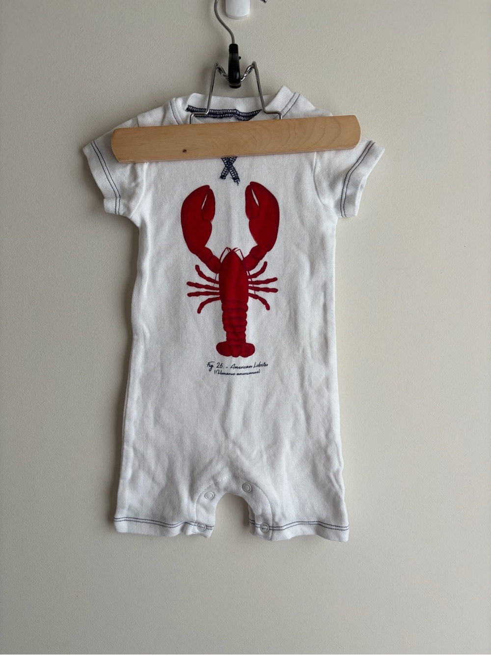 100% Organic Cotton White Baby Romper with Red Lobster Graphic